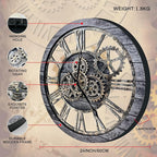 The B-Style Large Wall Clock 24 inch Moving Gear Wall Clock Oversized Vintage Farmhouse Wall Clocks for Living Room Decor Rustic Industrial Wood Clock (Carbon Gray, 36 inch/90cm)