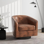 Swivel Barrel Accent Chair, Modern Round Faux Leather Arm Chair for Living Room, Bedroom, Comfy Club Reading Chairs for Adults(Faux Leather, Coffee, Set of 2)
