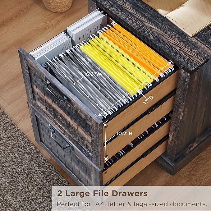 RedLemon Bookcase with 2 File Drawers, 72" Tall Farmhouse Bookshelf with Storage and Adjustable Shelves, 4 Tier Rustic Wood Bookshelf with Cabinet for Home Office, Living Room (Dark Rustic Oak)