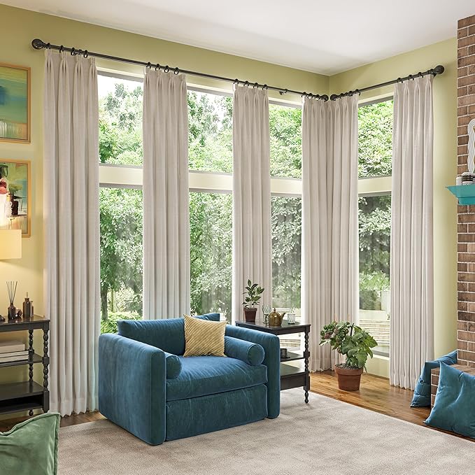 RAIN CITY 92 Inch Long Curtains Blackout 2 Panels,Custom Made Modern Neutral Soundproof Elegant Decorative Dark Out Linen Cottage Nursery Draperies for Living Room 50x92-in Linen Beige