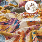 100% Cotton Boho Throw Blanket, King Size Living Room Reversible Fall Throw Blanket, Boho Floral Bird Colorful Retro Quilt Ultra Soft Reversible Gauze Blanket for All Season, 90"x98"