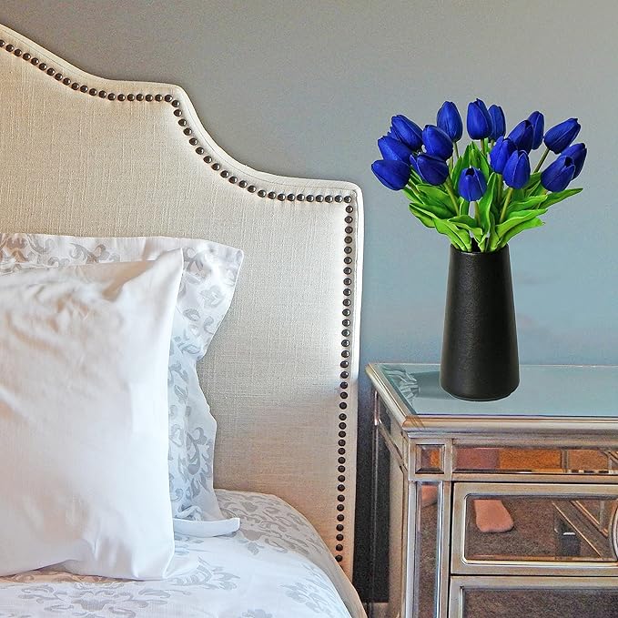 Mandy's Artificial Tulips 20 Stems Royal Blue PU Faux Flowers for Wedding Home Decor 13.5 Inch