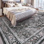 AMOAMI-Area Rug 8X10 Rugs for Living Room-Vintage Soft Black Rugs for Bedroom-Non Slip Carpet-Washable Rug for Dining Room Living Room Bedroom Office Under Table Dark Grey & Black