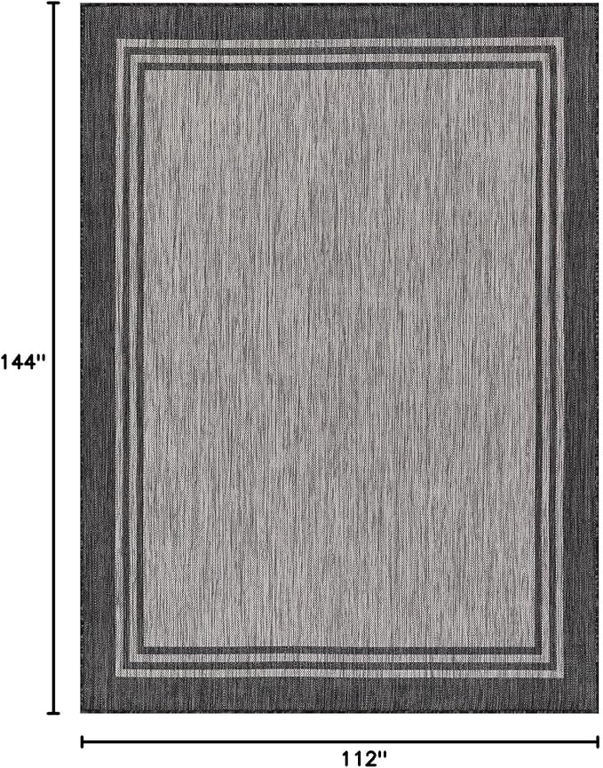 Bordered Outdoor Rug 9x12 Washable Outside Carpet for Indoor Patio Porch Waterproof Easy Cleaning Non Shedding Area Rugs Dark Gray 9 x 12