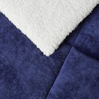 Amazon Basics Reversible Sherpa Comforter Set with Pillow Sham, Navy, Queen/Full