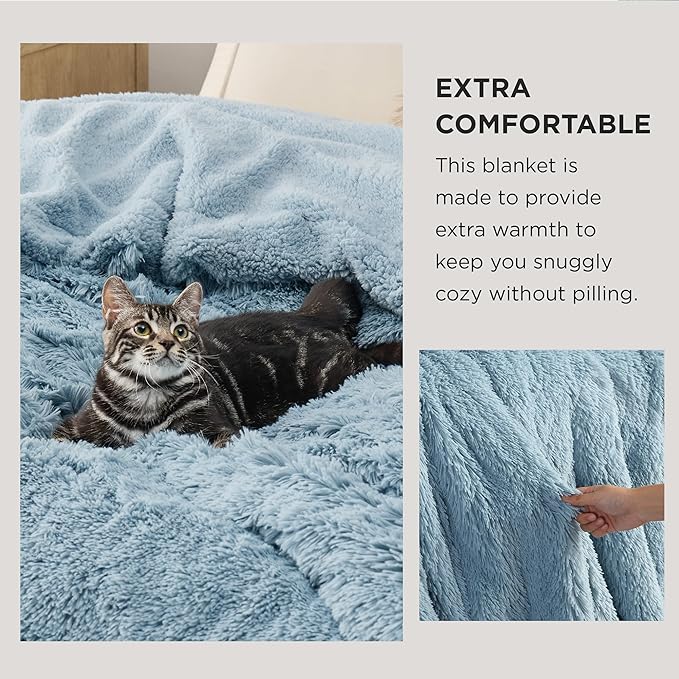 Bedsure GentleSoft Fluffy Light Sky Blue Throw Blanket, Dusty Baby Blue Decor Gifts for Women Men, Soft Cozy Fuzzy Plush Warm Minky Thick Sherpa Fleece Faux Fur Throw Blanket for Couch Bed, 50x60