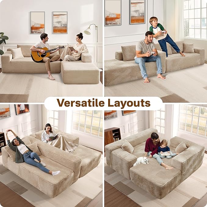104" Cloudy Sectional L Shaped Couch for Living Room, No Assembly Required, Modular Comfy Sofa with Deep Seat, Fluffy Couch with Sleeper Chaise for Apartment Lounge (Beige)