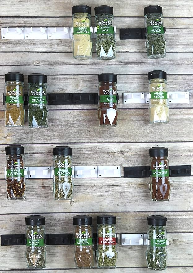 Simple Houseware Spice Gripper Clips Strips Cabinet Holder - 4 Strips, Holds 20 Jars, White