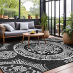 Medallion Outdoor Rug 5x7 Washable Outside Carpet for Indoor Patio Porch Waterproof Easy Cleaning Non Shedding Area Rugs Black 5 x 7