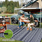 GAOMON Outdoor Rug 9'x12' Waterproof Rug for Patio Decor, Foldable Reversible Plastic Straw Area Rugs Mat for Camper, Outside Carpet for Deck, Porch, Picnic, Beach, Dark Blue/White(Bohemia)
