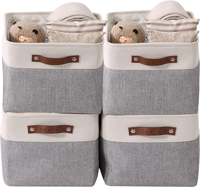DECOMOMO Storage Baskets for Shelves - Fabric Closet Organizers and Storage Bins, Perfect Baskets for Organizing Closet Toys Nursery (Grey and White, XL - 4 Pack)