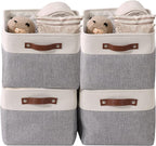 DECOMOMO Storage Baskets for Shelves - Fabric Closet Organizers and Storage Bins, Perfect Baskets for Organizing Closet Toys Nursery (Grey and White, XL - 4 Pack)