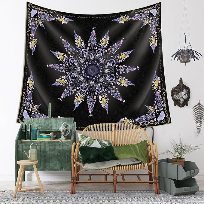 Damanse Floral Tapestry Wall Hanging Cute,Boho Wall Tapestry for Bedroom Aesthetic,Mandala Living Room Decor for Teen Girls (Purple, 59.80" x 78.70")