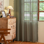 Sutuo Home Olive Green Boho Curtains 84 inches Long for Bedroom Living Room, Crochet Lace Sheer Bohemian Hollow Geometry Knitted Handmade Tassels, Privacy Vintage Farmhouse, 1 Panel 59" W x 84" L