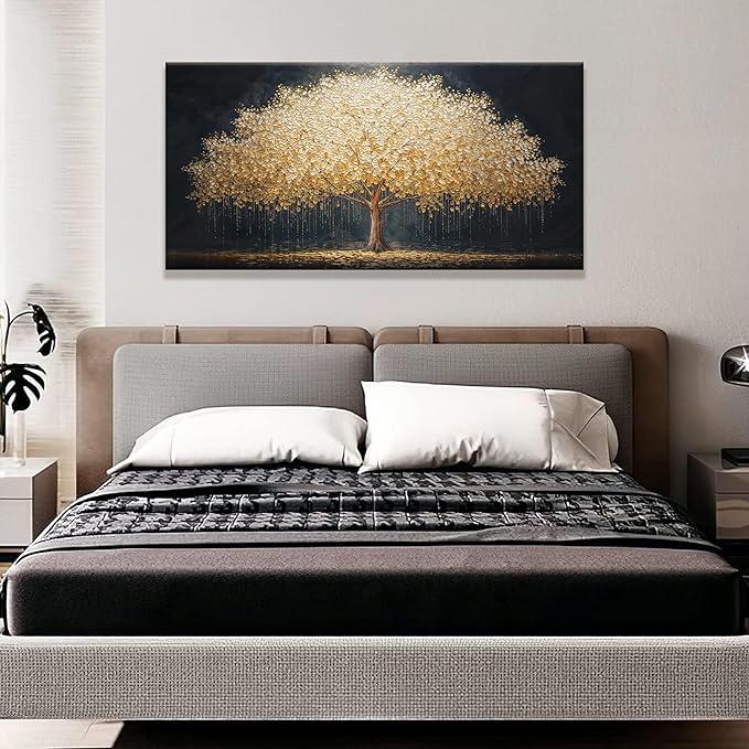 Canvas Wall Art Decor Gold Tree Of Life Abstract Wall Decor Artwork Canvas Prints Painting Gold Tree Wall Art Pictures For Bedroom Dining Room Home Office Artwork 20"X 40" Ready To Hang