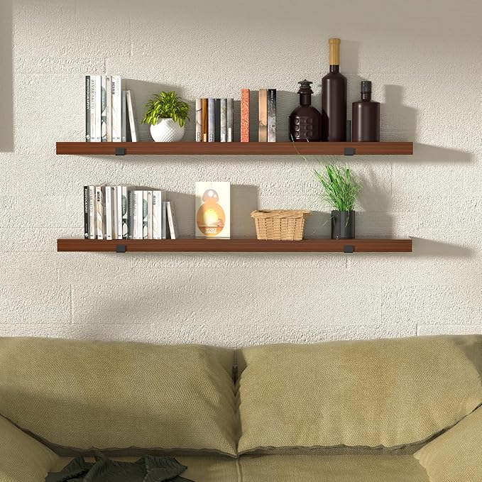 CONSDAN Floating Shelf for Wall Mounted Book Shelf Hanging Shelves Floating Bookshelf for Bedroom, Bathroom, Living Room, Kitchen USA Grown Solid Hardwood, Dark Maple 48x7.5x1.5 in