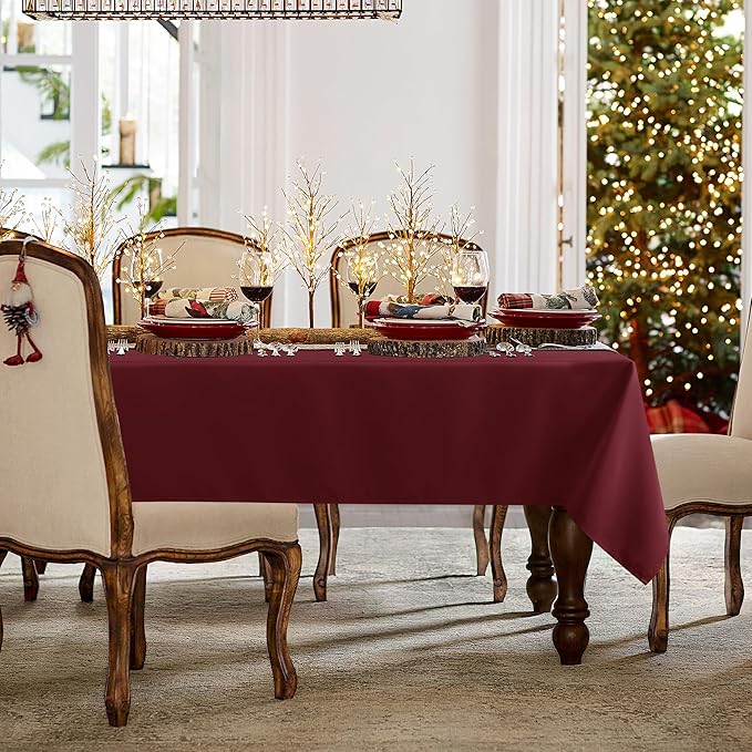 sancua Rectangle Tablecloth - 90 x 132 Inch - Stain and Wrinkle Resistant Washable Polyester Table Cloth, Decorative Fabric Table Cover for Dining Tables, Buffet Parties and Camping, Burgundy
