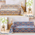 Boho Blanket Throw Quilt, 100% Cotton Soft Light Weight Throw Blankets for Summer, 80"x90" Farmhouse Flower Decorative Blankets, All Season Rustic Reversible Bohemian Throw Quilt