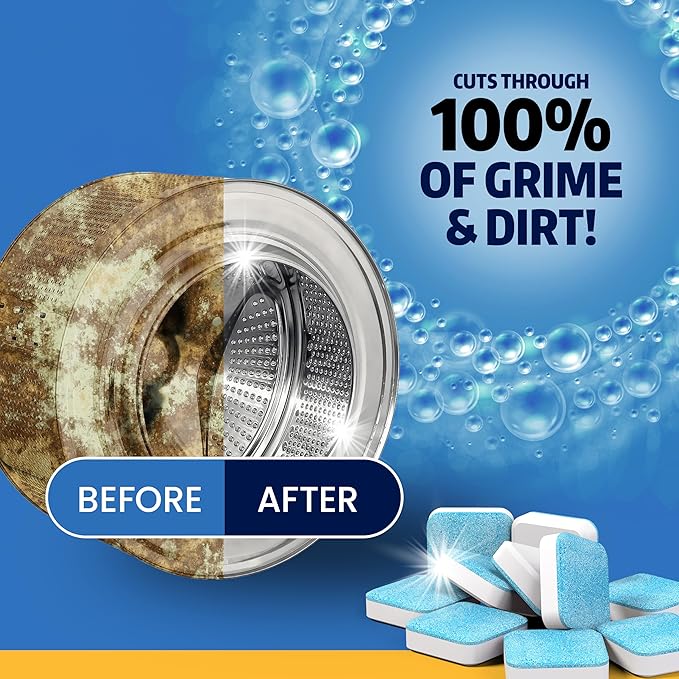 Washing Machine Cleaner Tablets 24 Pack - Deep Cleaning Tablets for Front & Top Load, Works With HE Washers, Removes Residue, Odor & Pet Hair - 12 Month Supply of Washer Cleaner Descalers, Septic Safe