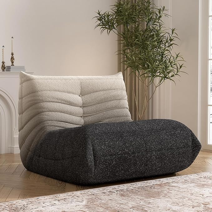 Bean Bag Chair, Fireside Chair Bean Bag Sofa Large Bean Bag Chair for Adults, Bean Bag Chairs for Teens with High Density Comfortable Foam, Memory Foam Bean Bag for Living Room, Bedroom (Black&White)
