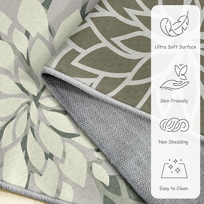 Area Rug 2x3 Brown White Washable Entry Small Rug Multicolored Tropical Botanical Modern Floral Indoor Kitchen Door Mat Entrance Carpet Non Slip for Bedroom Living Room, Porch