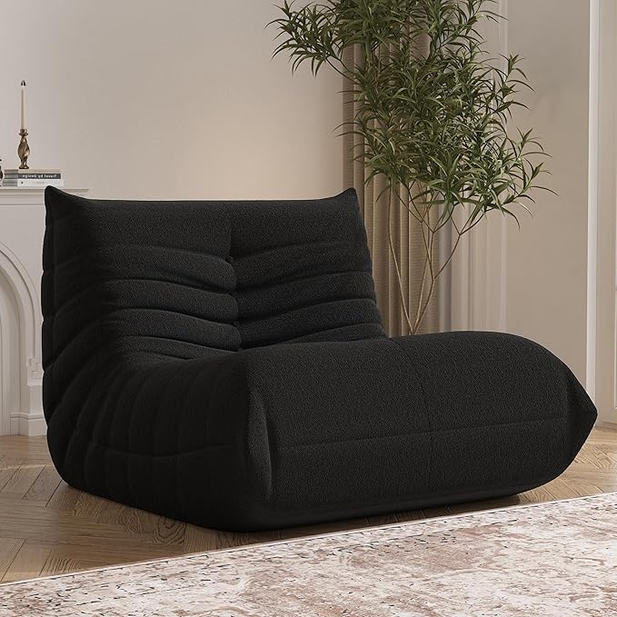 Bean Bag Chair, Memory Foam Bean Bag Sofa Large Bean Bag Chair for Adults, Bean Bag Chairs for Teens with High Density Comfortable Foam, Bean Bag for Living Room, Bedroom (Black)