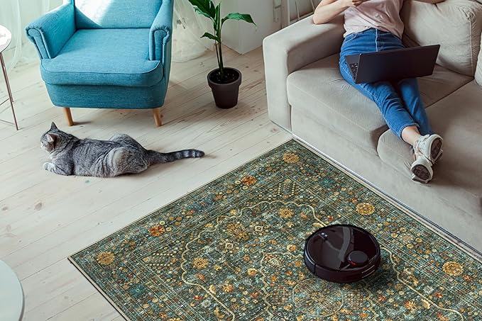 Keen Home Design 6x9 Rug - Machine Washable Area Rug with Non-Slip Backing, Ideal for Living Room, Dining Room, Bedroom - Vintage, Easy Clean, Durable, Low Pile Rug - (6' x 9')