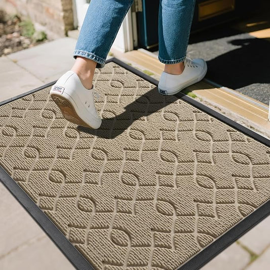 Yimobra Front Door Mat Outdoor Indoor 29.5x17, All-Season, All-Weather, Heavy Duty Welcome Door Mats Outside Entrance, Non Slip Porch Patio Entrance Mat, Light Beige