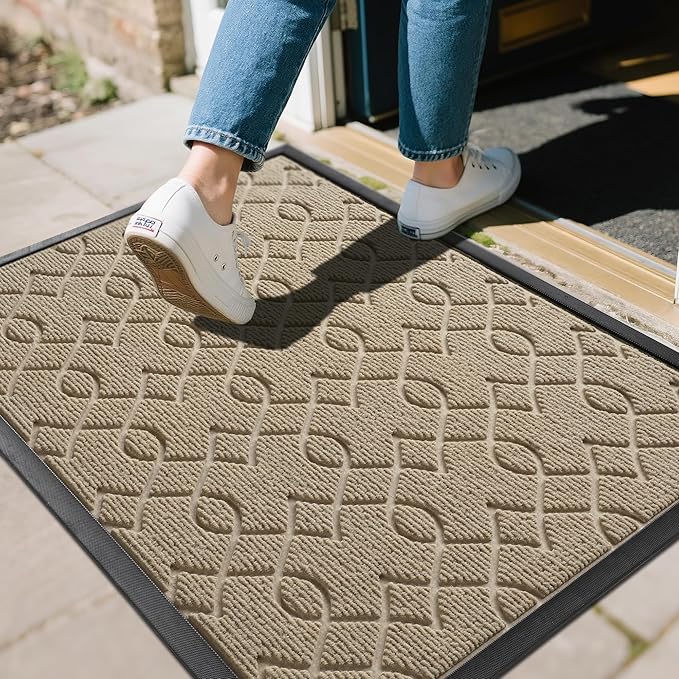 Yimobra Front Door Mat Outdoor Indoor 72x24, All-Season, All-Weather, Heavy Duty Welcome Door Mats Outside Entrance, Non Slip Porch Patio Entrance Mat, Light Beige