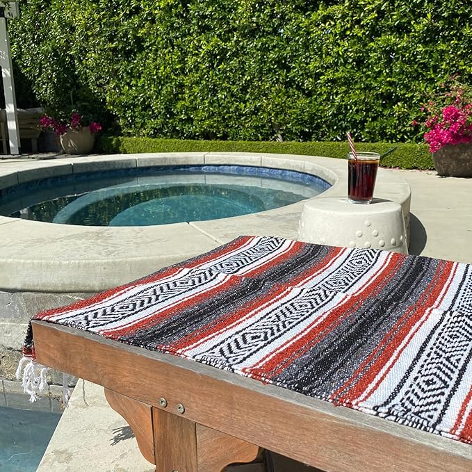 Del Mex Classic Mexican Blanket, Large Authentic Woven Falsa Throw (70"x50"), Artisan Southwest Décor for Beach, Yoga, Outdoors (Terracotta)