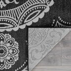 Medallion Outdoor Rug 10x14 Washable Outside Carpet for Indoor Patio Porch Waterproof Easy Cleaning Non Shedding Area Rugs Black 10 x 14