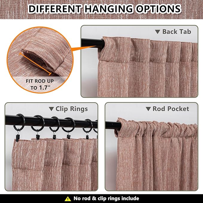 MYSKY HOME Cotton Curtains for Living Room Farmhouse Semi Sheer Light Filtering for Windows, Linen Look Texture Soft Modern Decor Country Style, 50" x 84", Brick Red