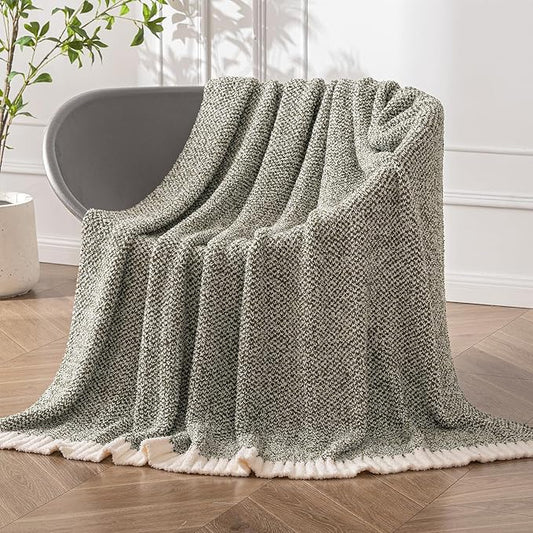 MIULEE Super Soft Throw Blanket for Couch, Olive Green Cozy Fluffy Warm Blankets Lightweight Knit Throw Blankets for Sofa, Bed, Chair, Living Room, Camping, Picnic, 50 x 60 inch