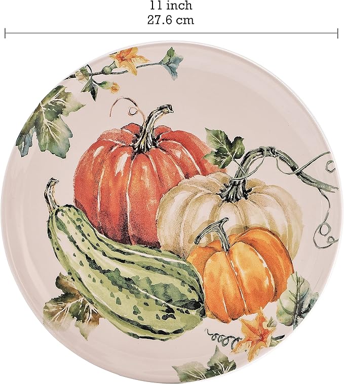 Bico Pumpkin Feast Dinner Plates Set of 4, 11 Inch Large Ceramic Plates for Pasta, Steak, Stylish Serving Dishes, Microwave and Dishwasher Safe, Gift for Housewarming and Thanksgiving