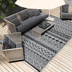 GAOMON Reversible Outdoor Rug 9'x18' Waterproof Plastic Straw Rug, Patio Rug, Large Modern Area Rug Carpet, Indoor Outdoor Rugs for Camping, Porch, Deck, Balcony, Backyard, Black/White(Bohemia)