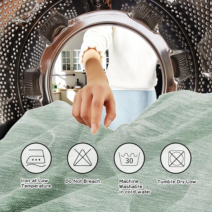 MYSKY HOME 95 Inch Curtains Farmhouse Light Filtering Privacy Curtain Drapes for Patio Door Living Room, Linen Look Texture Fabric Bohemian Draperies Soft Touch Back Tab, 50x95, Aqua, 2 Panels