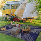 GENIMO Outdoor Rug 3' x 5' Waterproof for Patios Clearance, Reversible Outdoor Plastic Straw Camping Rug Carpet, Large Area Rugs Mats for RV, Camper, Deck, Balcony, Porch, Beach, Picnic Navy Blue&Grey