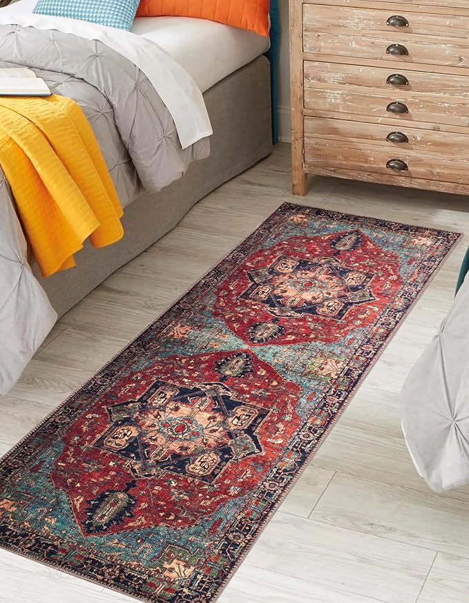Keen Home Design 2x12 Rug - Machine Washable Runner Rug with Non-Slip Backing, Ideal for Hallway, Entryway, Kitchen, Laundry Room - Vintage, Easy Clean, Durable, Low Pile - (2'6" x 12')