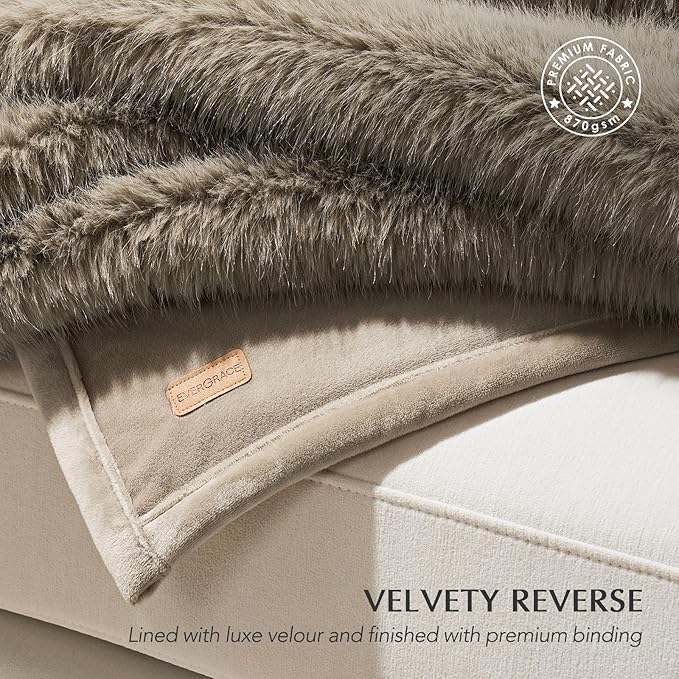 Luxury Faux Fur Throw Blanket, Soft Fluffy Faux Mink Blankets for Bed, Couch, Sofa, Thick Cozy Plush Warm Fur Throws with Reversible Velvet, Natural Mink, 60"x80"