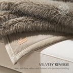 Luxury Faux Fur Throw Blanket, Soft Fluffy Faux Mink Blankets for Bed, Couch, Sofa, Thick Cozy Plush Warm Fur Throws with Reversible Velvet, Natural Mink, 50"x60"