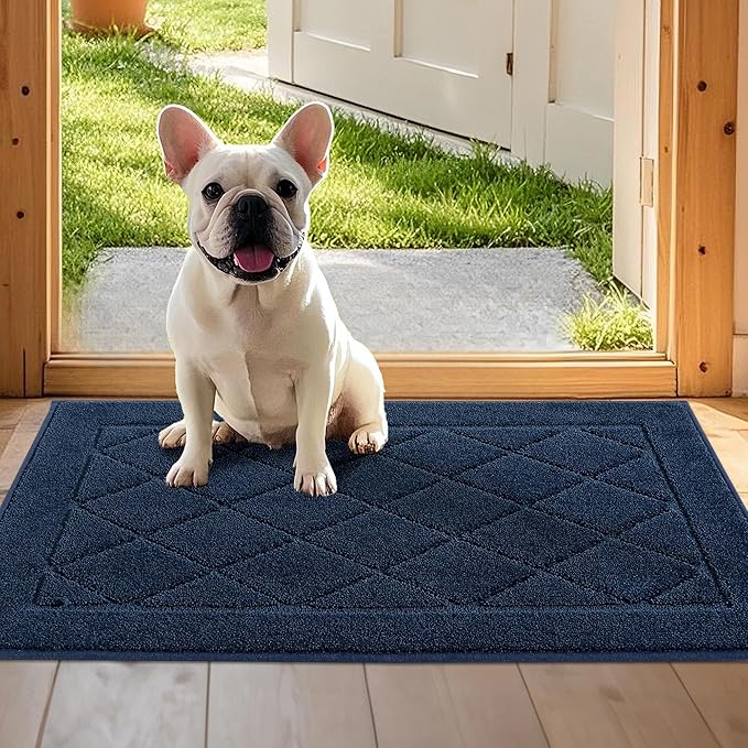 JSEI Dirt Trapper Door Mat 20"x32", Non-Slip Washable Entryway Mats, Dog Door Mat, Stain Resistant and Absorbent Floor Mats, Low Profile Welcome Mat for Front Back Door, Navy Blue