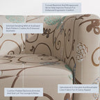 BELLEZE Living Room Chair, Linen Round Accent Barrel Chair, Club Tub Sofa Chair for Bedroom, Corner Chair with Flared Legs and Cozy Soft Padding - Highland (Floral Print)