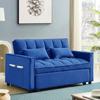 3 in 1 Convertible Sleeper Sofa Bed,Futon Loveseat Couch with Pull-Out Bed & Adjustable Backrest,Velvet Fabric Sofa with Side Pocket for Small Apartment, Living Room, Office (Blue)