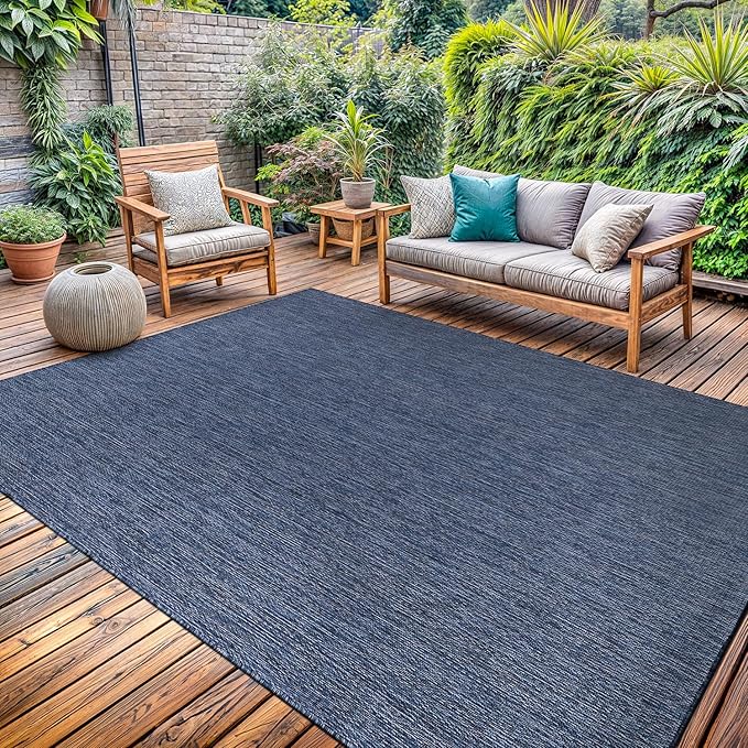 Washable Indoor Outdoor Rug 6x9 Weather Resistant Area Rugs Modern Solid for Porch Deck Balcony Backyard Patio Outside Carpet (6 X 9 Azure Blue)