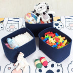 MINTWOOD Design 3-Pack Decorative Woven Storage Baskets for Shelves, Cube Bin Box for Organizing Books, Shoes, Dog Toys, Pantry Closet and Living Room Organizer, Navy Blue