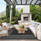 GENIMO Outdoor Rug 5'x8' Waterproof for Patio Decor, Reversible Outdoor Plastic Straw Rug Carpet, Camping Mats for Outdoor, RV, Backyard, Deck, Balcony, Picnic, Black & Grey