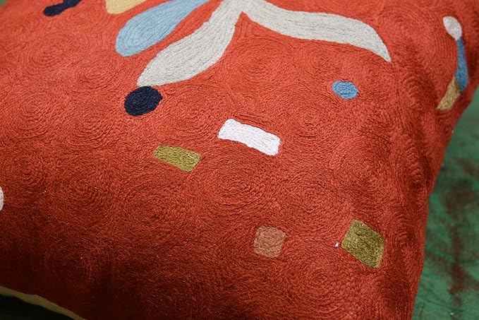 Kandinsky Modern Pillow Cover Orange Abstract Pillowcase Modern Chair Cushion Contemporary Pillowsham Outdoor Mid Century Chair Handmade Wool Size 18x18
