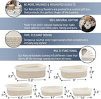 NaturalCozy 5-Piece Rectangle Storage Basket Set- Natural Cotton Rope Woven Baskets for Organizing! Small Basket for Montessori, Baby Nursery, Dog Toy Baskets, Cat Toy Box, Bathroom Organization Bin