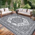 GAOMON Outdoor Patio Rug 9x12 Waterproof Reversible Plastic Straw Rug, Large UV-Resistant Portable RV Camping Mats, Indoor Outdoor Rugs for Outside Deck Porch Garden RV, Gray & White