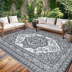 GAOMON Outdoor Patio Rug 9x12 Waterproof Reversible Plastic Straw Rug, Large UV-Resistant Portable RV Camping Mats, Indoor Outdoor Rugs for Outside Deck Porch Garden RV, Gray & White